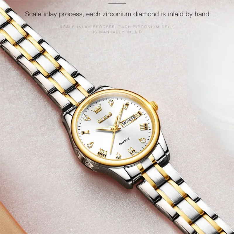 Olevs Day-Date Two-Tone White Dial Ladies Watch | 5563